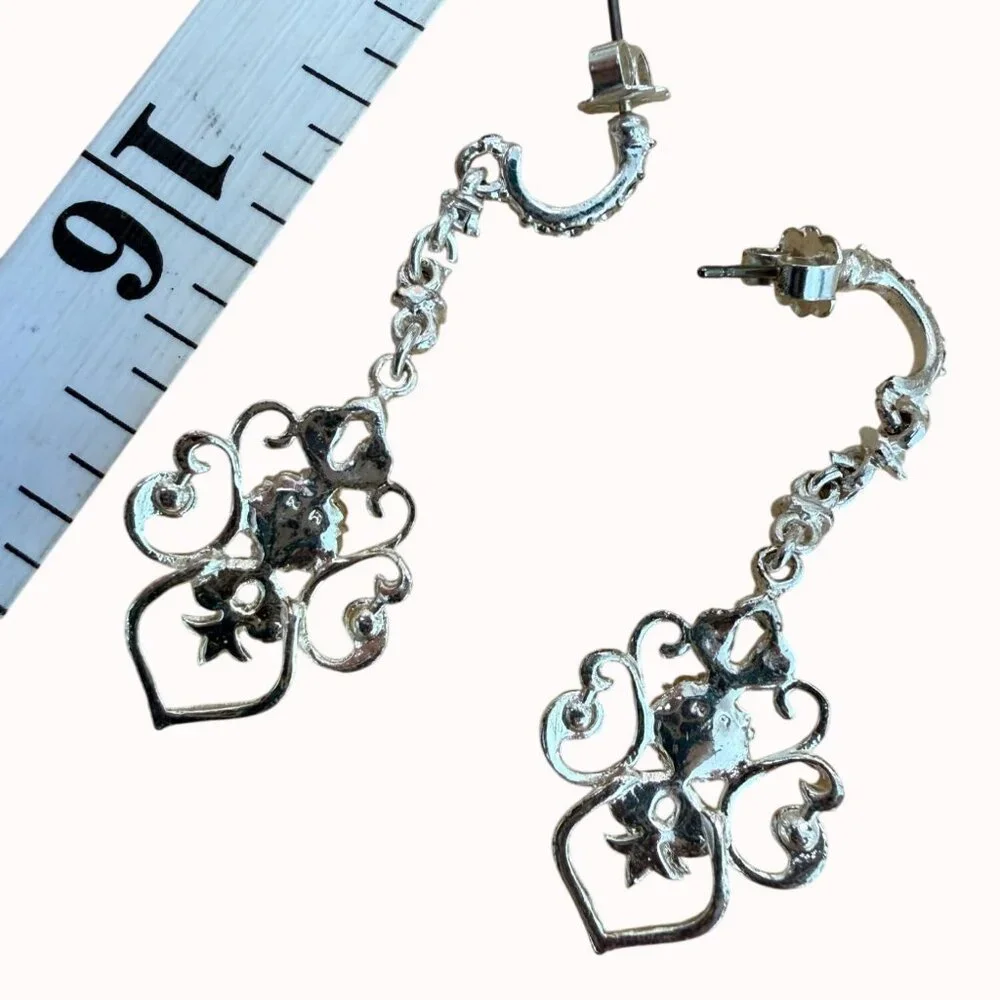 Avon Earrings Dangle Silver Tone Crystal Vintage, Wedding, Prom,‎ Glam,